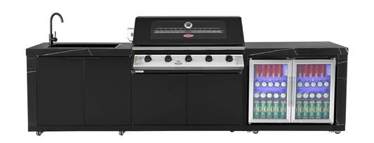 Rockpool Black BBQ Kitchen Package Suit Beefeater 5 Burner 1200, Fridge And Sink Outdoor BBQ Kitchen Package