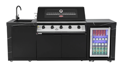 test rey 1 Rockpool Black BBQ Kitchen Package Suit Beefeater 5 Burner 1200, Fridge And Sink Outdoor BBQ Kitchen Package
