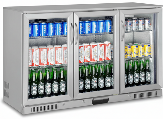 Free Metro Shipping Tropical Rated Triple Glazed 3-Door Commercial Glass Bar Fridge Beer Cooler Under Counter Wine Fridge 318L