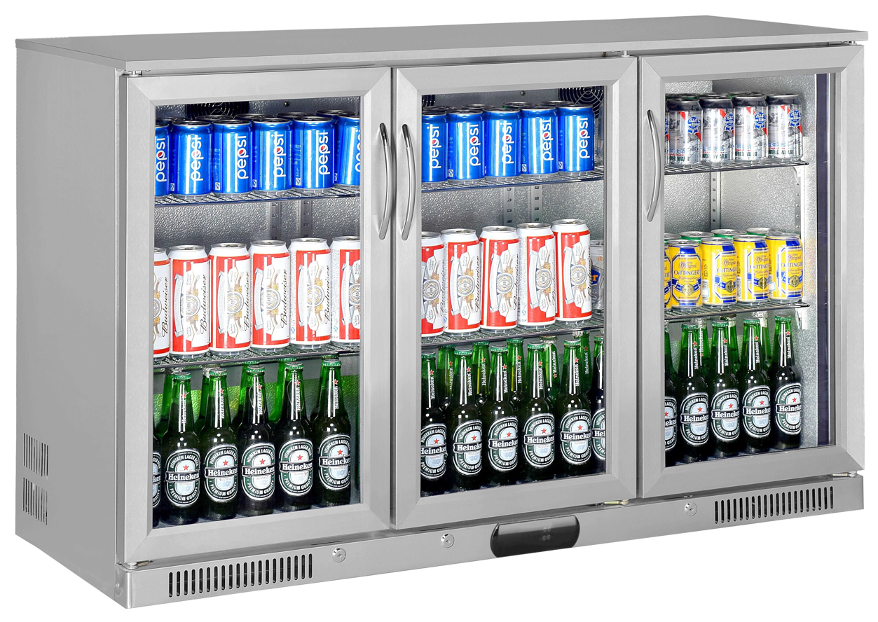 Free Metro Shipping Tropical Rated Triple Glazed 3-Door Commercial Glass Bar Fridge Beer Cooler Under Counter Wine Fridge 318L