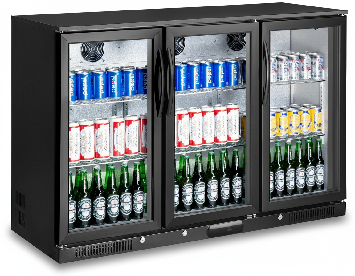 Free Metro Shipping Tropical Rated Triple Glazed 318L 3-Door Commercial Wine Bar Fridge Chiller Can Cooler Mini Freezer in Black