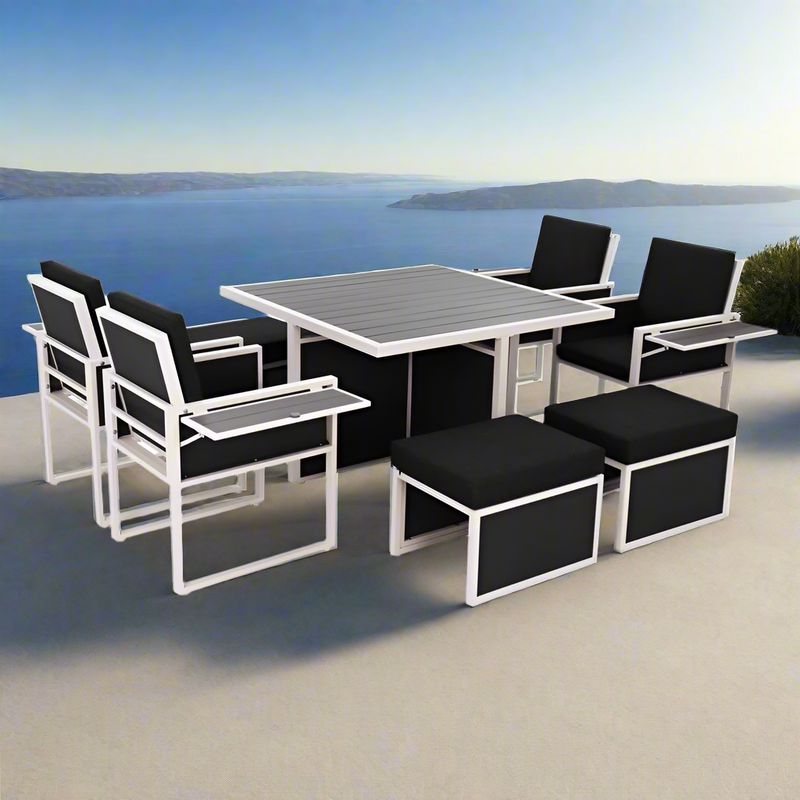 9 Piece Modern Hampton Style Dining Set White Aluminium Whether Resistant Furniture