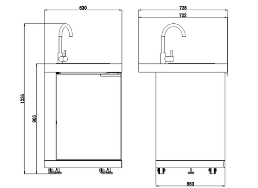 1 Door Sink Module Suits Rockpool White BBQ Kitchen Package Inc Stone Finishes, Aluminum Powder coated Cabinets, Tap, Waste, Hose, Castor Wheels