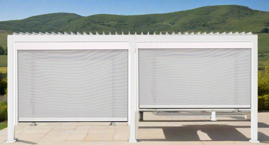 GazeboMate Combo Deal: White 3.6M x 7.2M Louvered Gazebo + White Privacy Screen