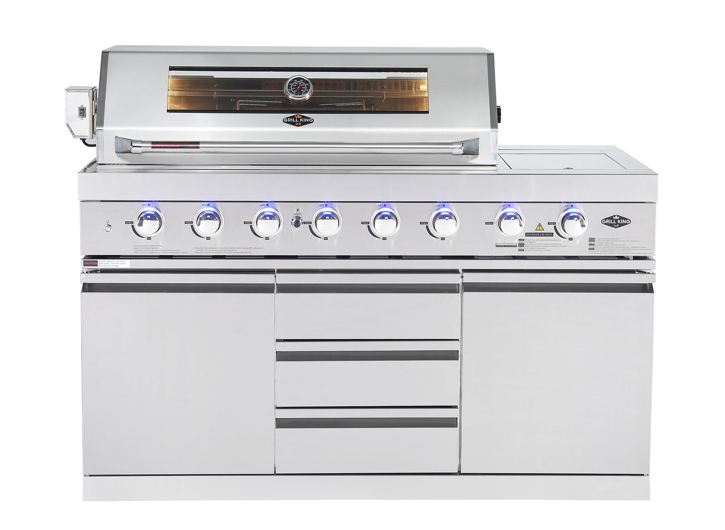 Hurricane 6-Burner Outdoor Kitchen 304 Stainless Steel BBQ Package Inc Triple Fridge, Sink, 3 Drawer Storage, Side Wok & Rear Infrared Burner
