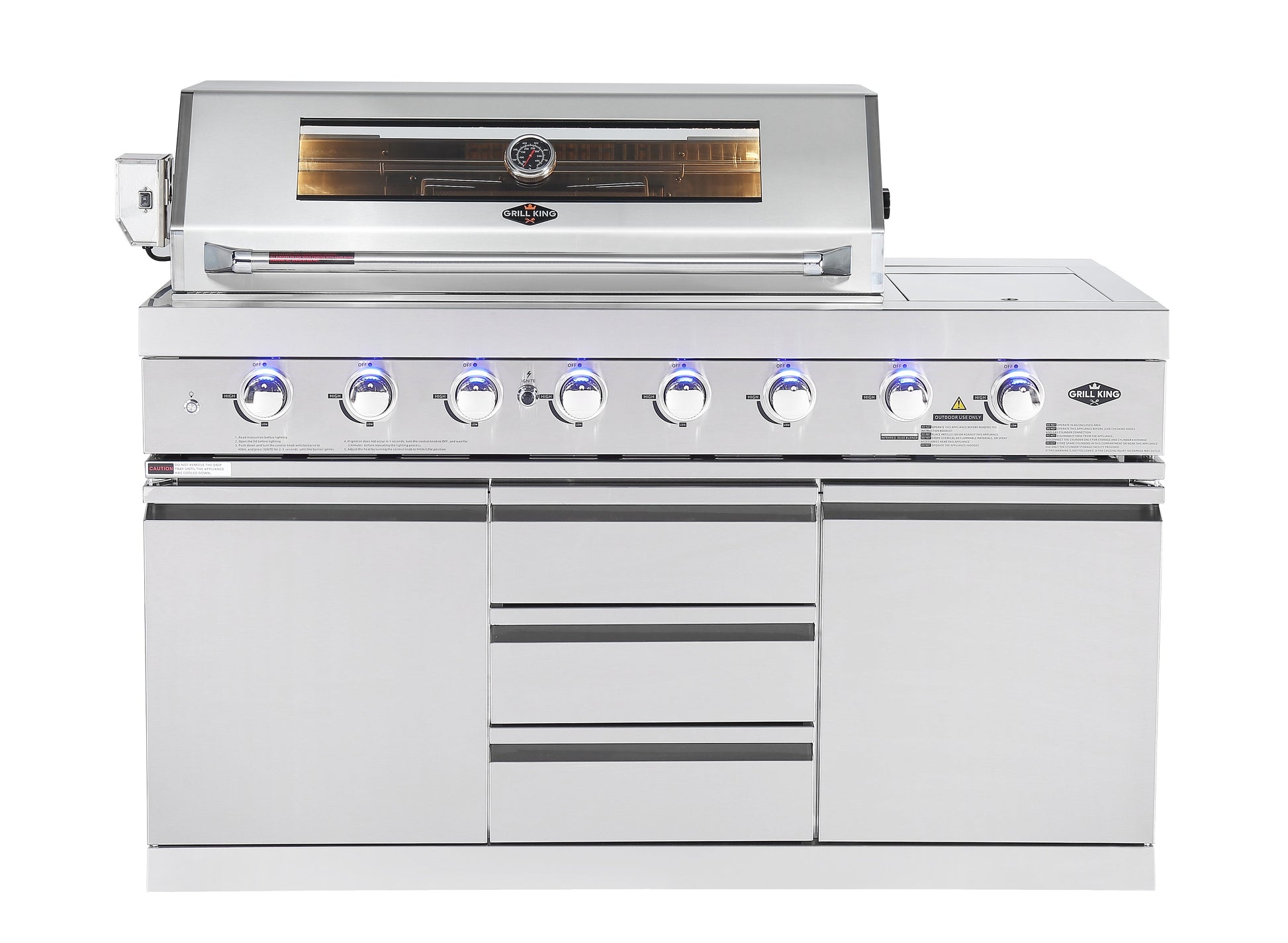 Hurricane 6-Burner Outdoor Kitchen 304 Stainless Steel BBQ Package Inc Triple Fridge, Sink, 3 Drawer Storage, Side Wok & Rear Infrared Burner