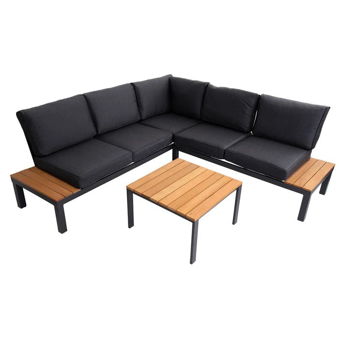 Outdoor Havana Package In Black - Outdoor Aluminum & Acacia Modular Corner Lounge Black Aluminium with Black Fabric