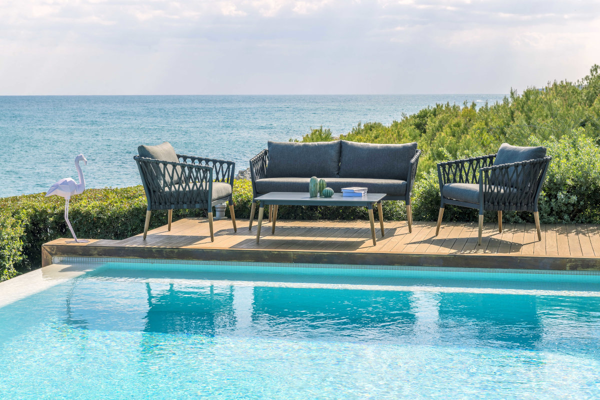 Copacabana 4 Piece Outdoor Lounge Set Aluminium Frame Roped
