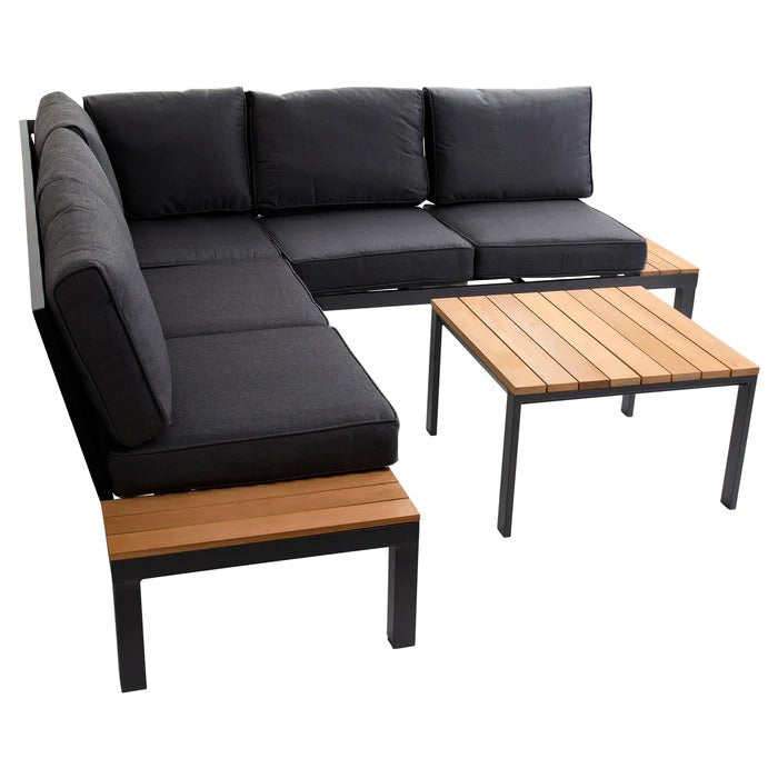 Outdoor Havana Package In Black - Outdoor Aluminum & Acacia Modular Corner Lounge Black Aluminium with Black Fabric