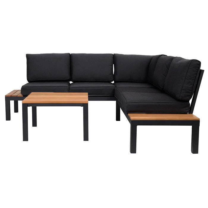 Outdoor Havana Package In Black - Outdoor Aluminum & Acacia Modular Corner Lounge Black Aluminium with Black Fabric