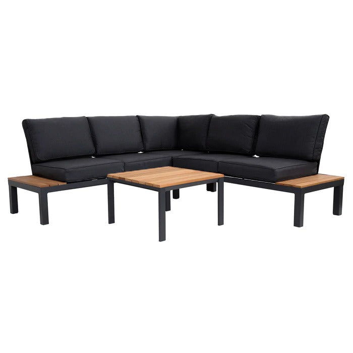 Outdoor Havana Package In Black - Outdoor Aluminum & Acacia Modular Corner Lounge Black Aluminium with Black Fabric