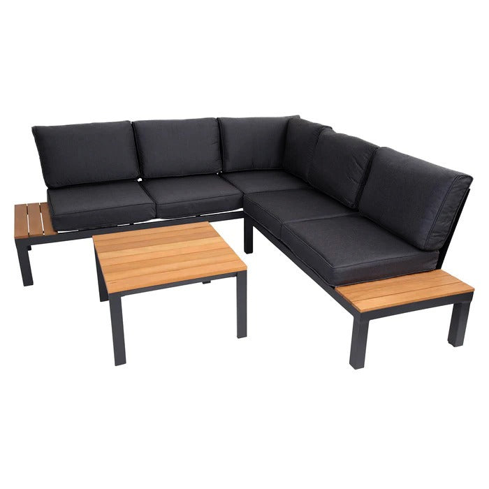 Outdoor Havana Package In Black - Outdoor Aluminum & Acacia Modular Corner Lounge Black Aluminium with Black Fabric