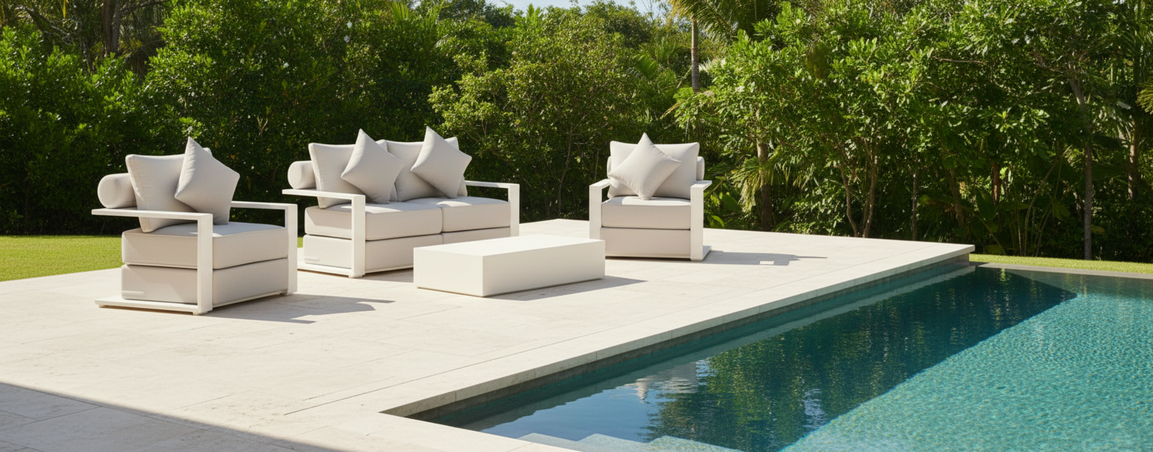 Hampton Style 4-Piece Outdoor Lounge Set – White Aluminium Frame + Weather-Resistant Cushions