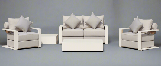White Hampton Style Lounge Set Inc 2+1+1, Coffee Table Aluminium Frame and Weather Resistant Fabric