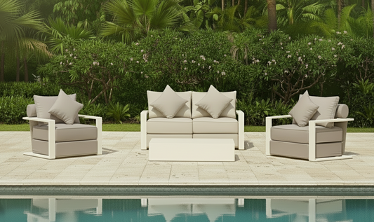 Hampton Style 4-Piece Outdoor Lounge Set – White Aluminium Frame + Weather-Resistant Cushions