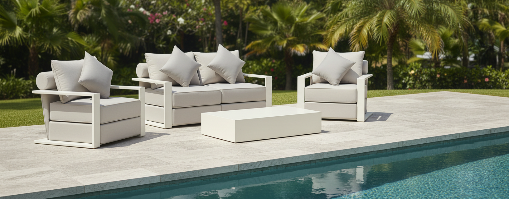 Hampton Style 4-Piece Outdoor Lounge Set – White Aluminium Frame + Weather-Resistant Cushions