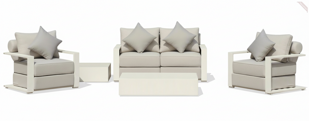 Hampton Style 4-Piece Outdoor Lounge Set – White Aluminium Frame + Weather-Resistant Cushions