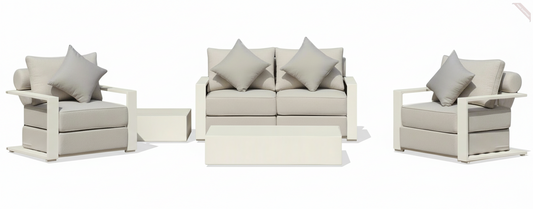 Hampton Style 4-Piece Outdoor Lounge Set – White Aluminium Frame + Weather-Resistant Cushions